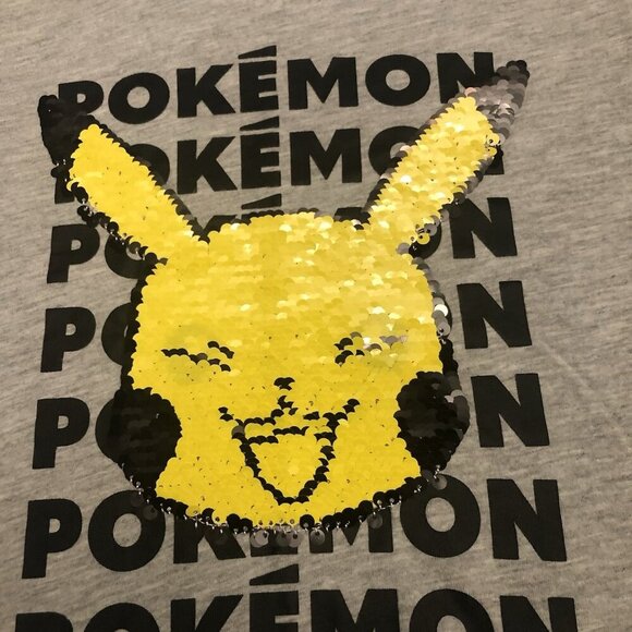 Pikachu Pokemon Flip Sequins Youth Size M Unisex Short Sleeve Heather Gray - Picture 4 of 11